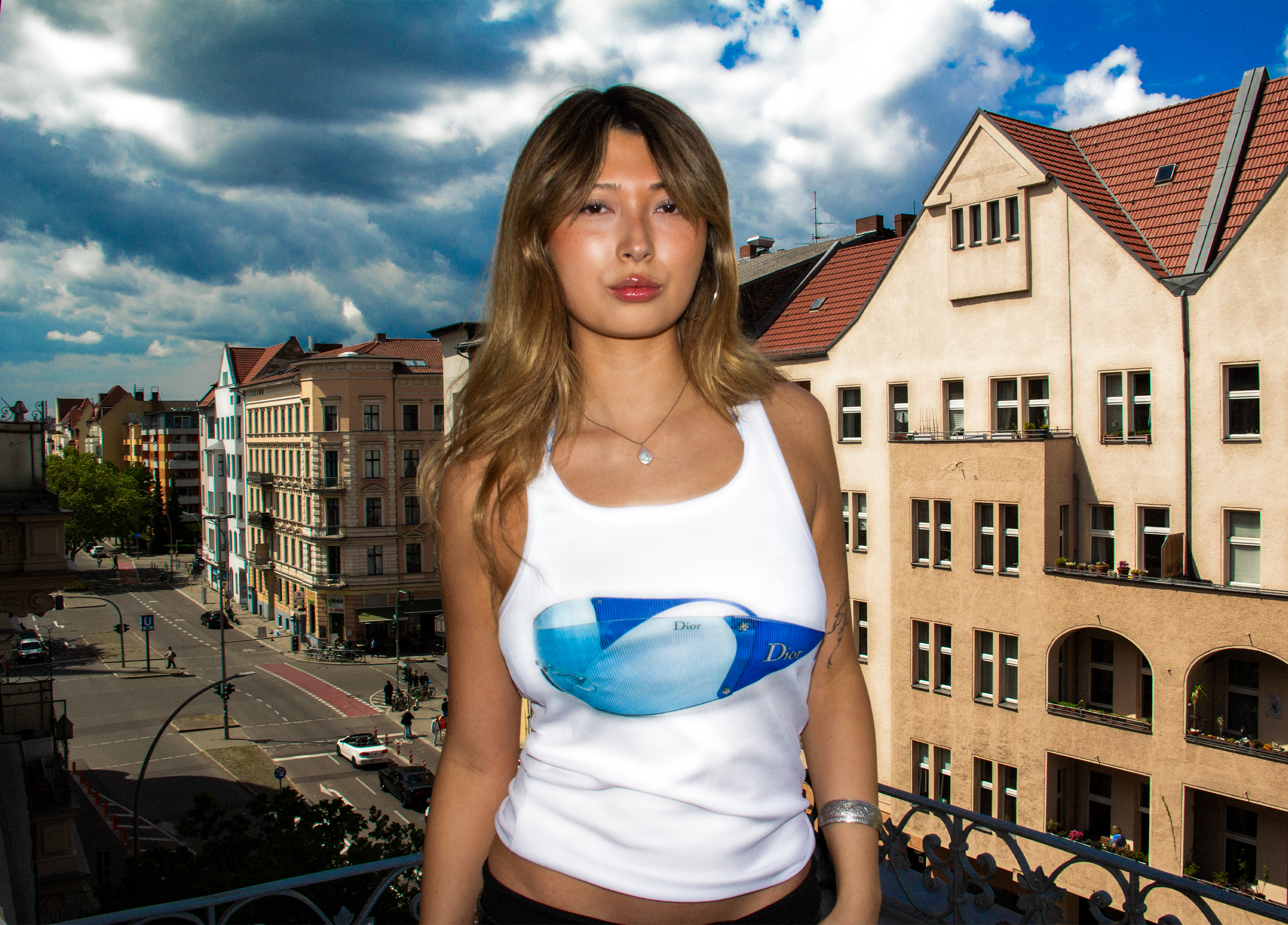 blue dior tank top girl